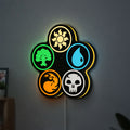 Magic The Gathering LED lightbox hanging on a wall with yellow glow