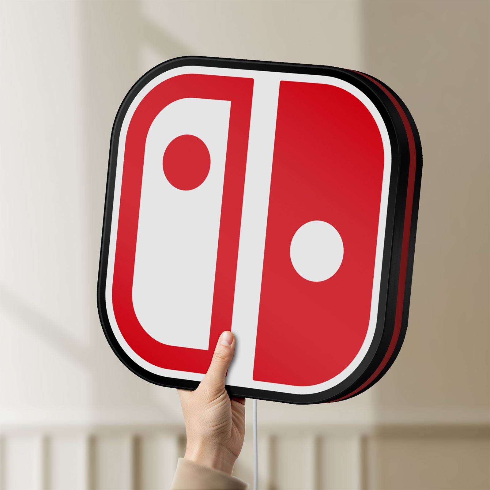 Unlit Nintendo Switch LED lightbox held by hand to show size and details