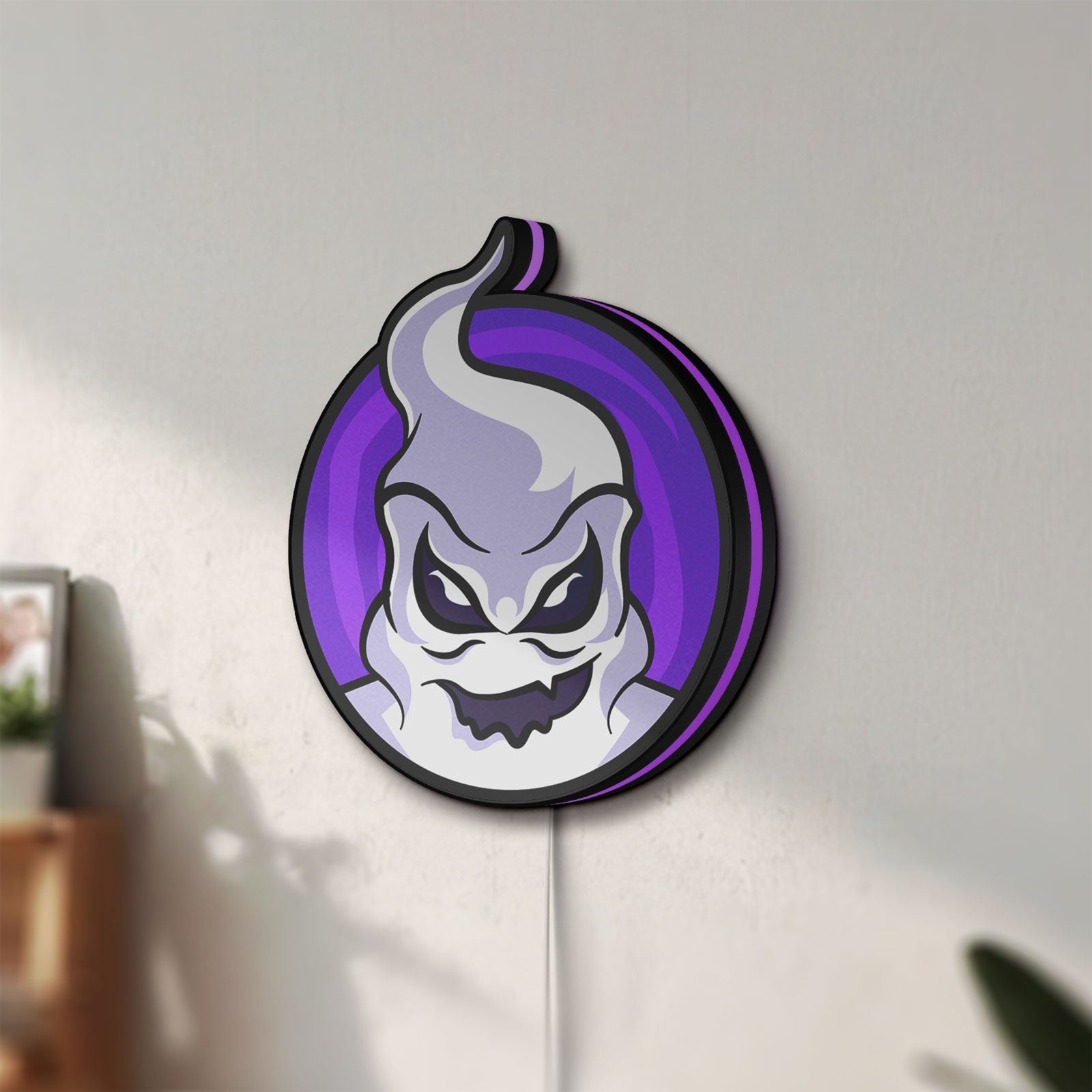 Unlit Club Misterio LED lightbox mounted on a wall in daylight