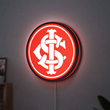 Sport Club Internacional 6 Estrelas LED lightbox hanging on a wall with red glow