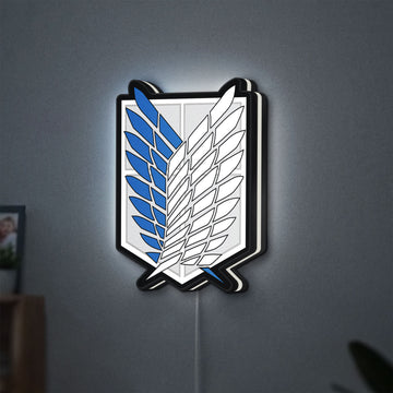 Wings of Freedom 2021 LED lightbox hanging on a wall with white glow