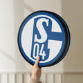 Unlit FC Gelsenkirchen Schalke 04 LED lightbox held by hand to show size and details
