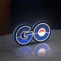 Pokemon Go LED lightbox standing on a desk from an angled side view with blue glow