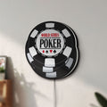 Unlit World Series of Poker LED lightbox mounted on a wall in daylight