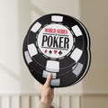 Unlit World Series of Poker LED lightbox held by hand to show size and details