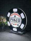 World Championship Poker LED Light Box (30cm) - Illuminated angled view standing, unique wall art for desk and room decor