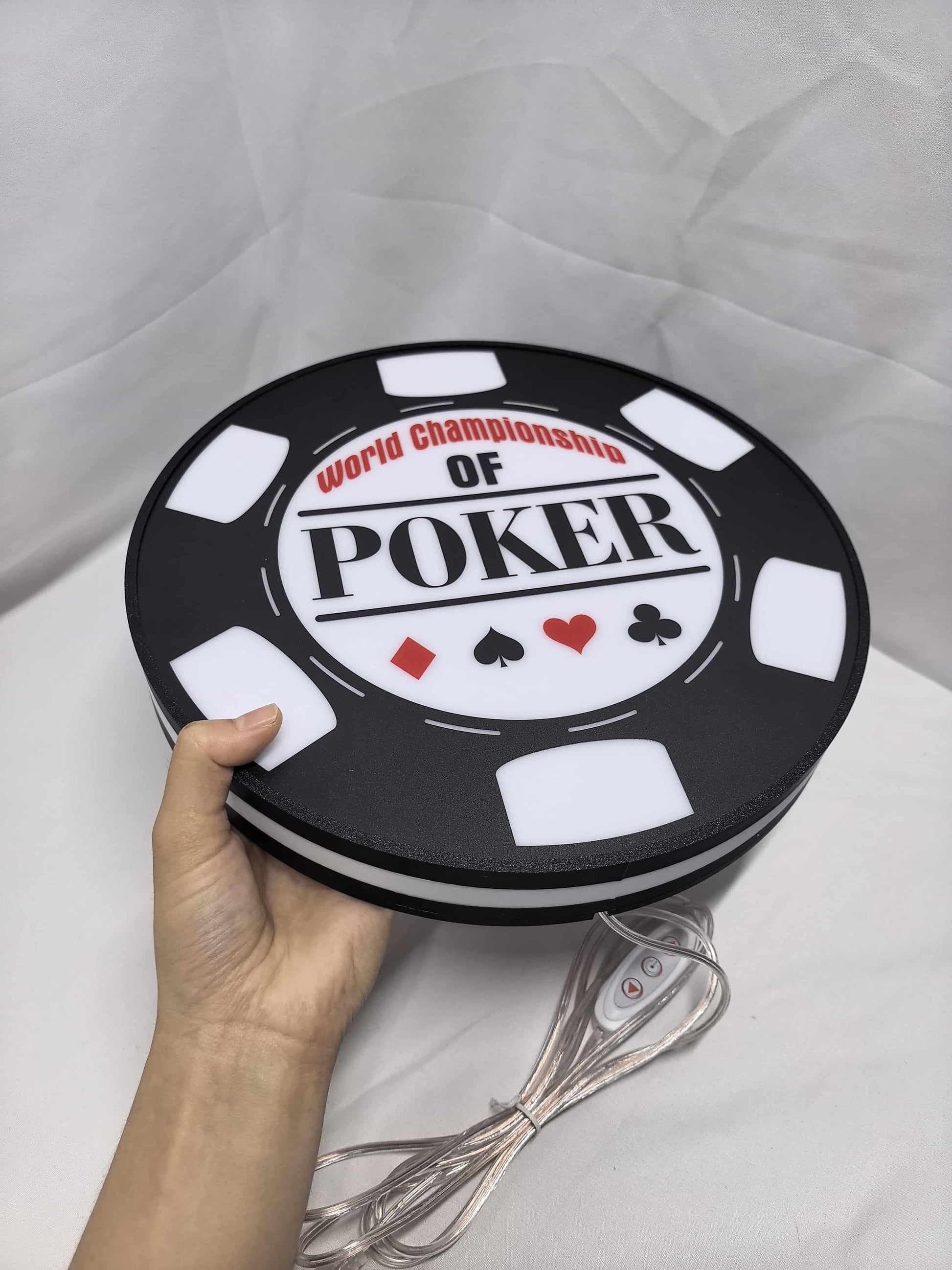 30cm World Championship Poker 3D Printed Sign - Unlit handheld size reference, unique wall art for desk and room decor