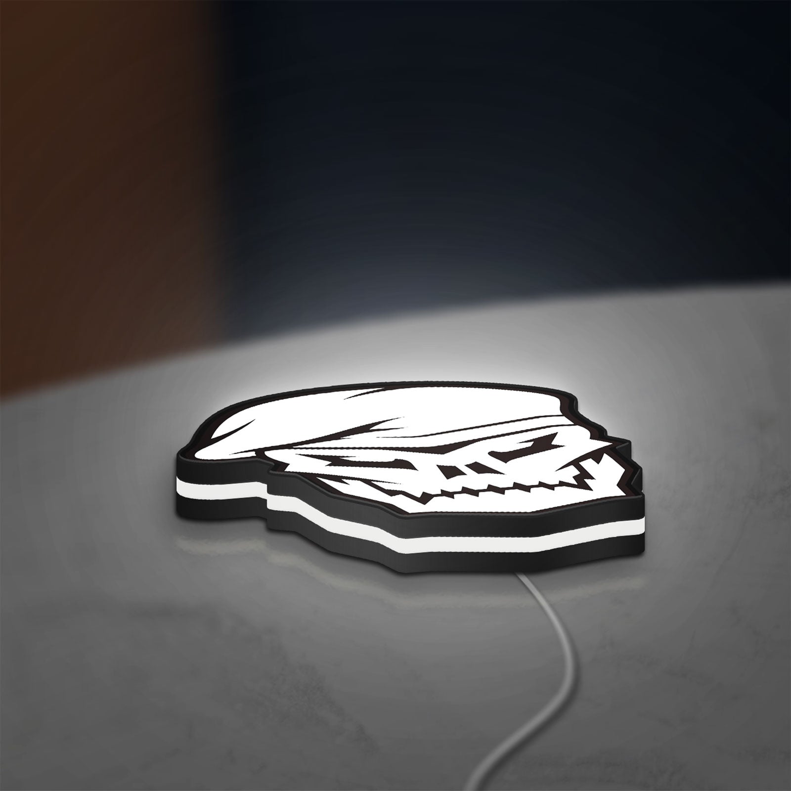 Call of Duty Black Ops Skull LED lightbox lying flat on a desk with white glow