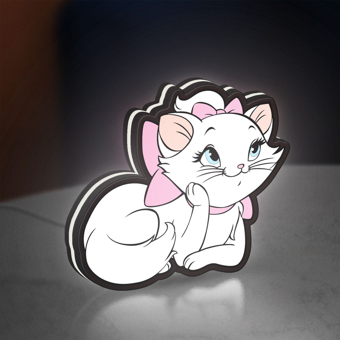 Marie Aristocats LED lightbox hanging on a wall with white glow