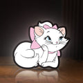 Front view of Marie Aristocats LED lightbox sign glowing on a wooden desk