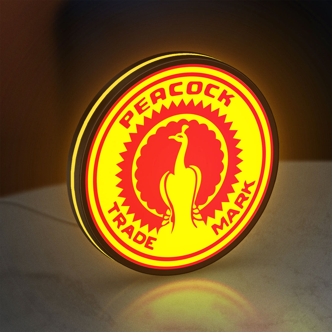 Standard Auto Parts LED lightbox hanging on a wall with yellow glow
