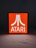 Illuminated front view standing of Atari Illuminated Sign in 20cm, unique wall art for desk and room decor