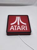 Unlit flat lay angled details of Atari Illuminated Sign in 20cm, unique wall art for desk and room decor