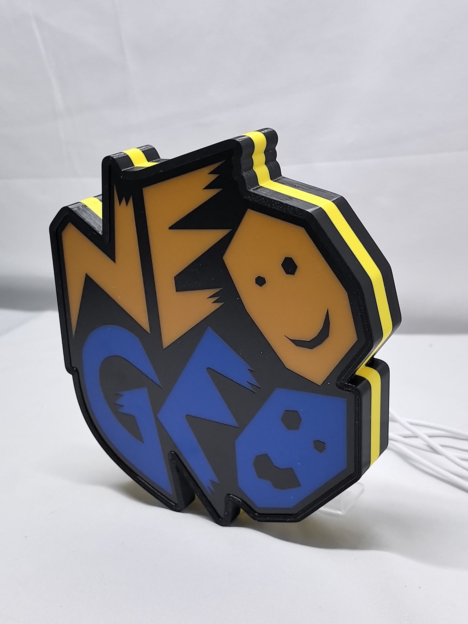 20cm Neo Geo Arcade Glowing Wall Art - Unlit angled details standing, unique wall art for desk and room decor