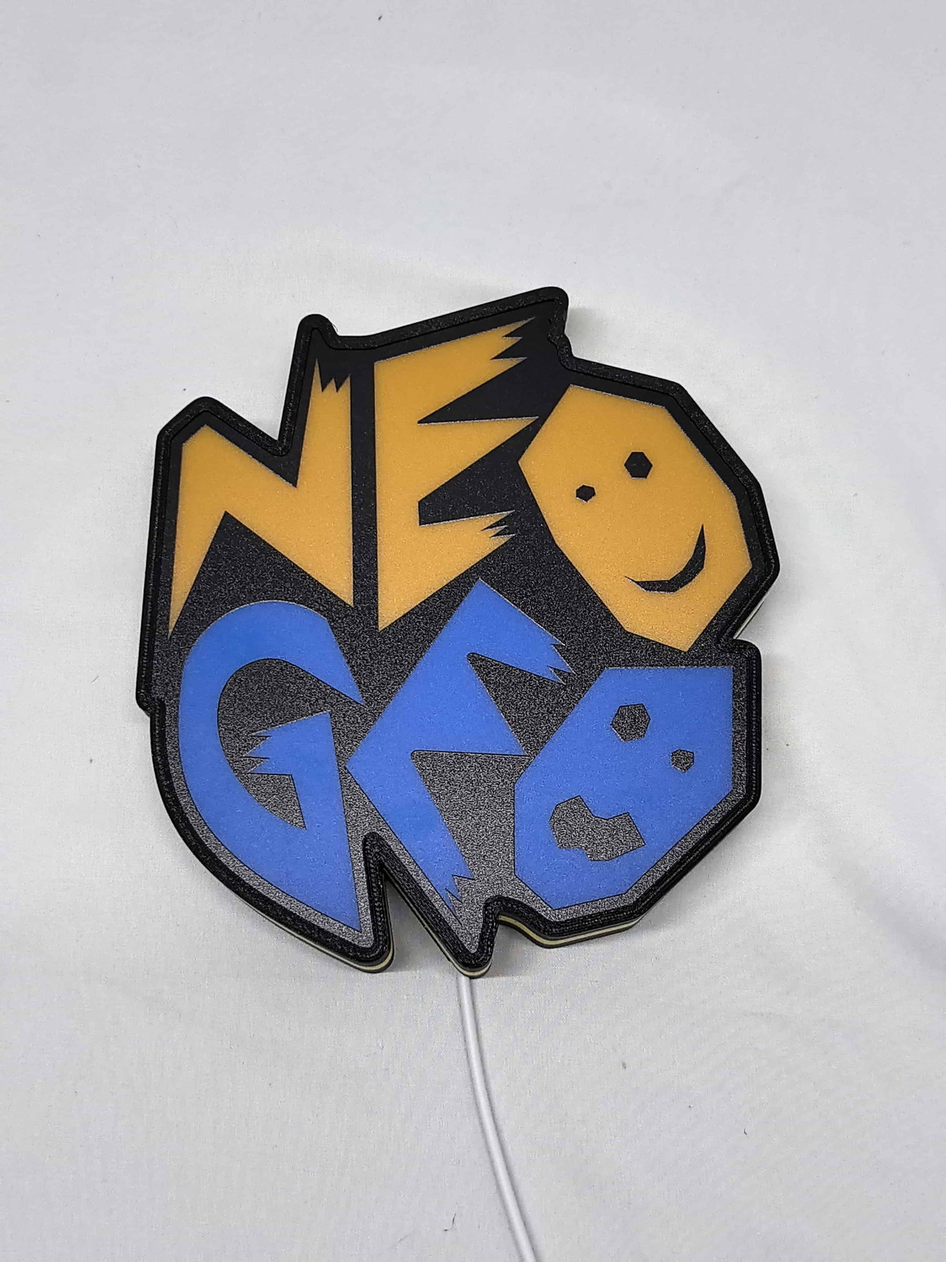 20cm Neo Geo Arcade 3D Printed Sign - Unlit flat lay front details, unique wall art for desk and room decor