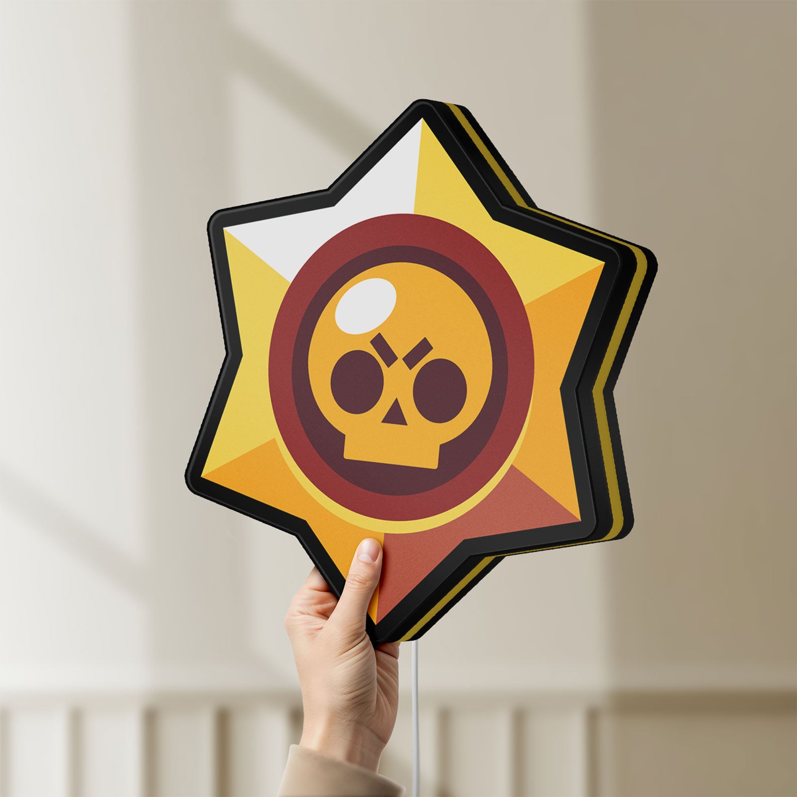 Unlit Brawl Stars LED lightbox held by hand to show size and details