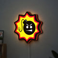Serious Sam Bomb LED lightbox hanging on a wall with red glow