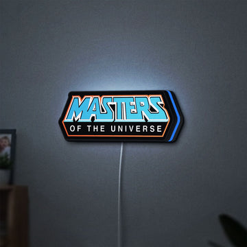 Masters of the Universe LED lightbox hanging on a wall with blue glow