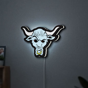WWE Brahma Bull LED lightbox hanging on a wall with white glow