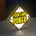 Four Card Poker LED lightbox standing on a desk from an angled side view with yellow glow