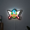 Sonic the Hedgehog LED lightbox hanging on a wall with white glow