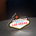Las Vegas Nevada LED lightbox standing on a desk from an angled side view with white glow