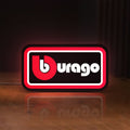 Front view of Bburago LED lightbox sign glowing on a wooden desk