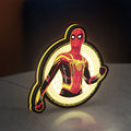 Spiderman LED lightbox standing on a desk from an angled side view with yellow glow