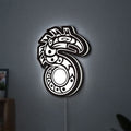 Shadowrun LED lightbox hanging on a wall with white glow