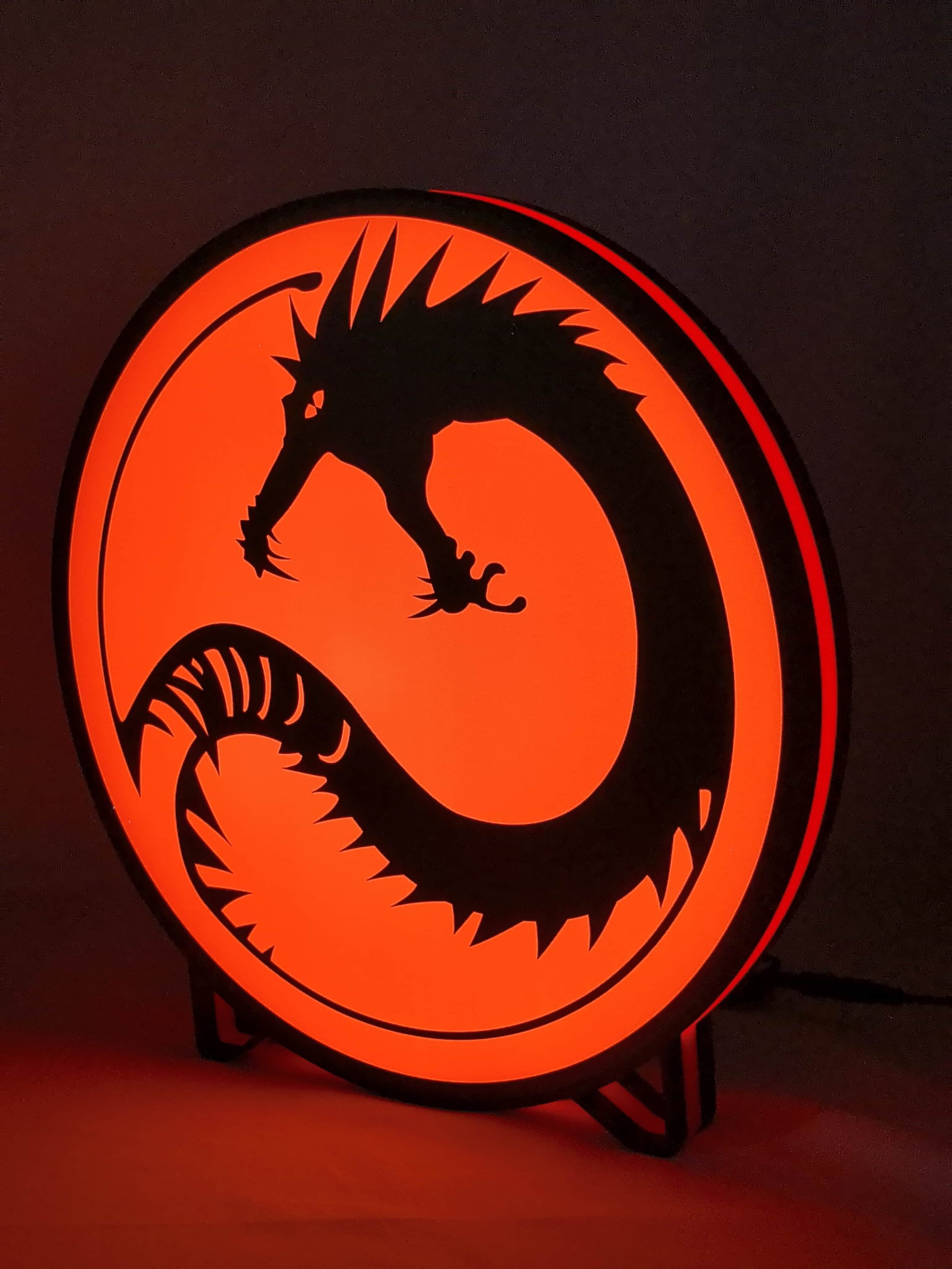 40cm Battletech House Kurita Glowing Wall Art - Illuminated angled view standing, cool game room and bedroom decor