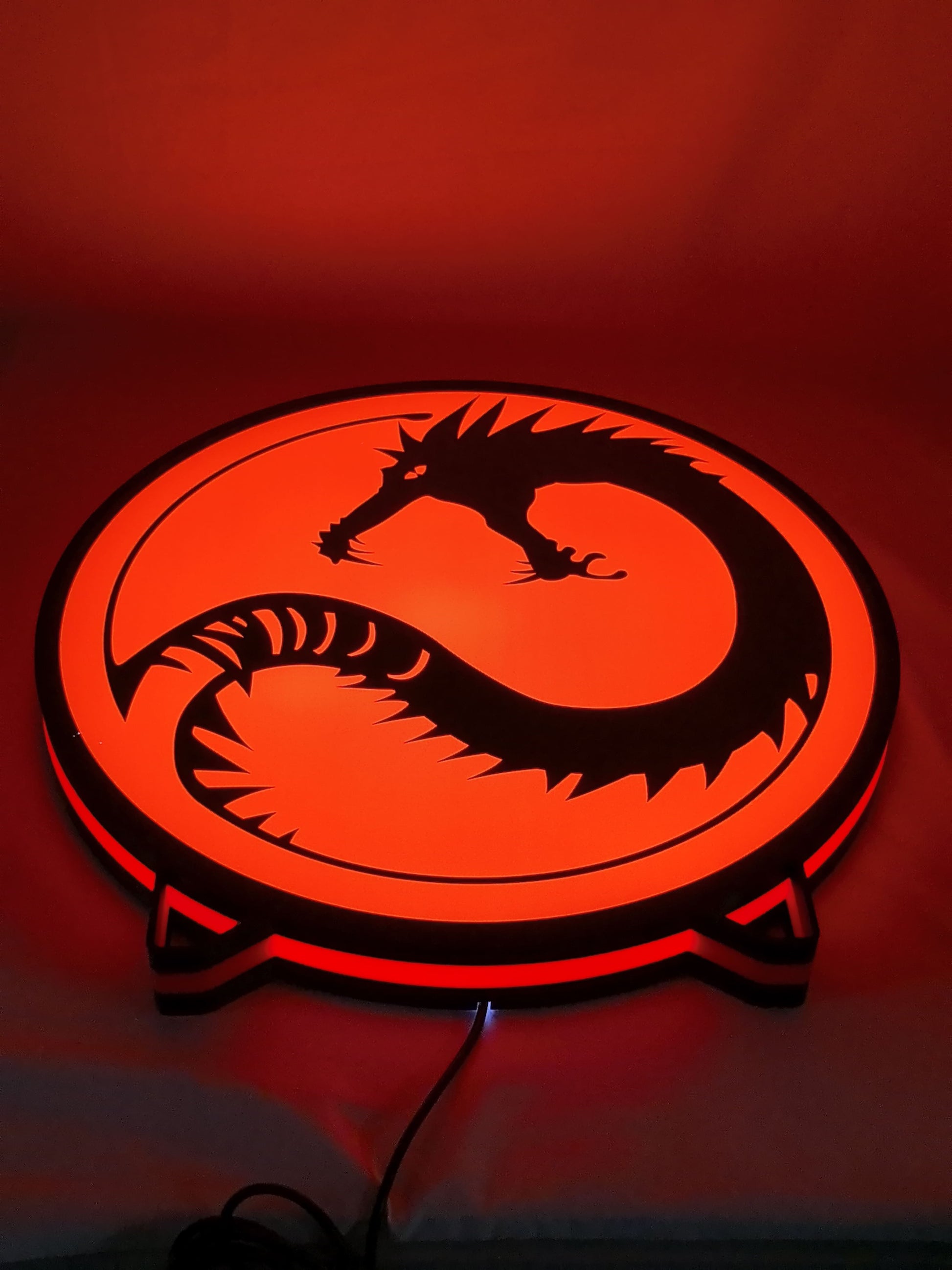 40cm Battletech House Kurita Glowing Wall Art - Illuminated flat lay angled view, cool game room and bedroom decor