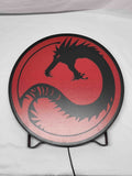 Unlit flat lay front details of Battletech House Kurita 3D LED Sign in 40cm, cool game room and bedroom decor