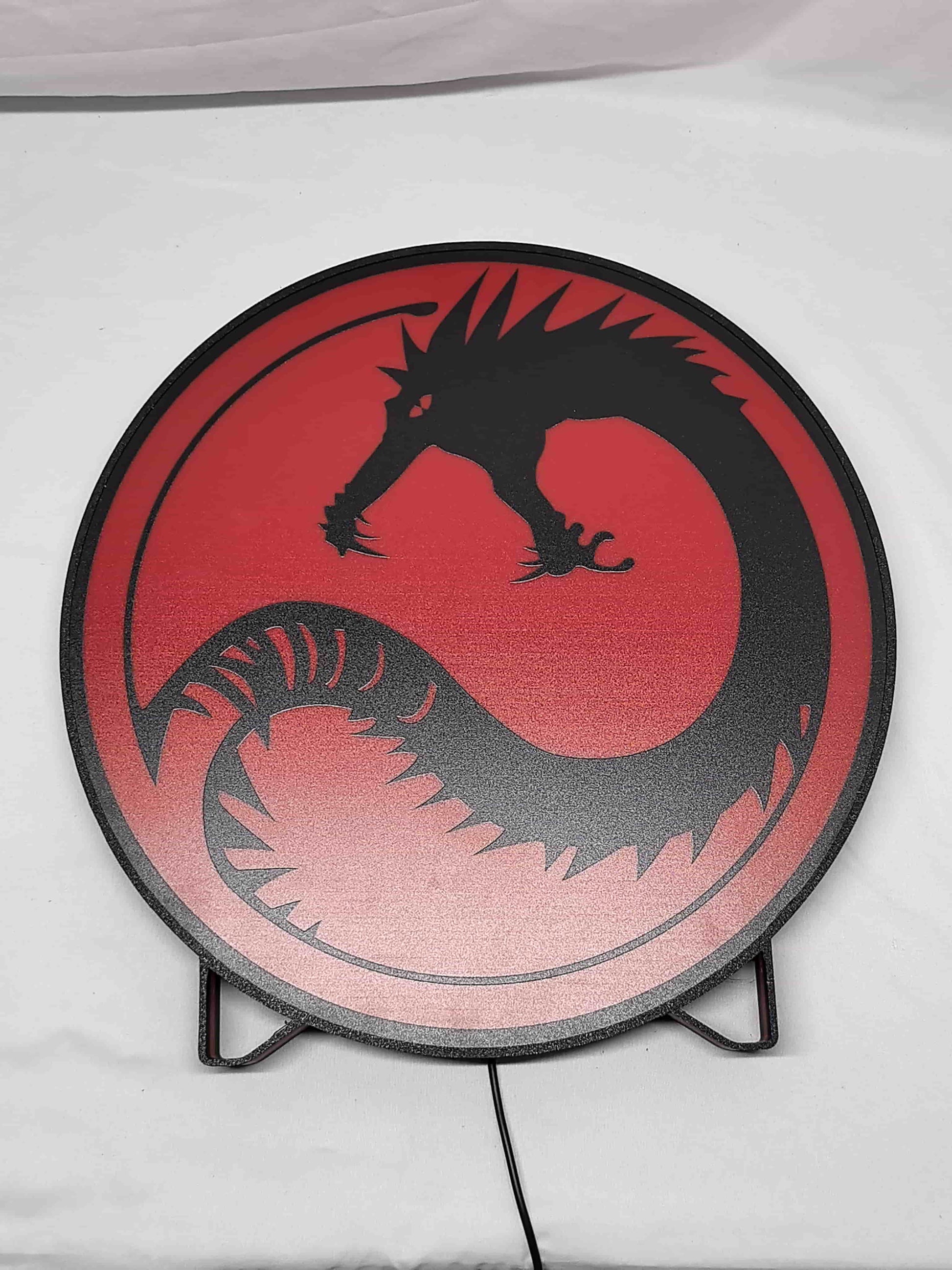 Unlit flat lay front details of Battletech House Kurita 3D LED Sign in 40cm, cool game room and bedroom decor