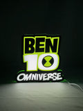 20cm Ben Glowing Wall Art - Omniverse 3d led light box 01 lit standing front view, unique wall art for desk and room decor