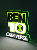 Omniverse 3d led light box 02 lit standing side view of Ben 3D LED Sign in 20cm, unique wall art for desk and room decor