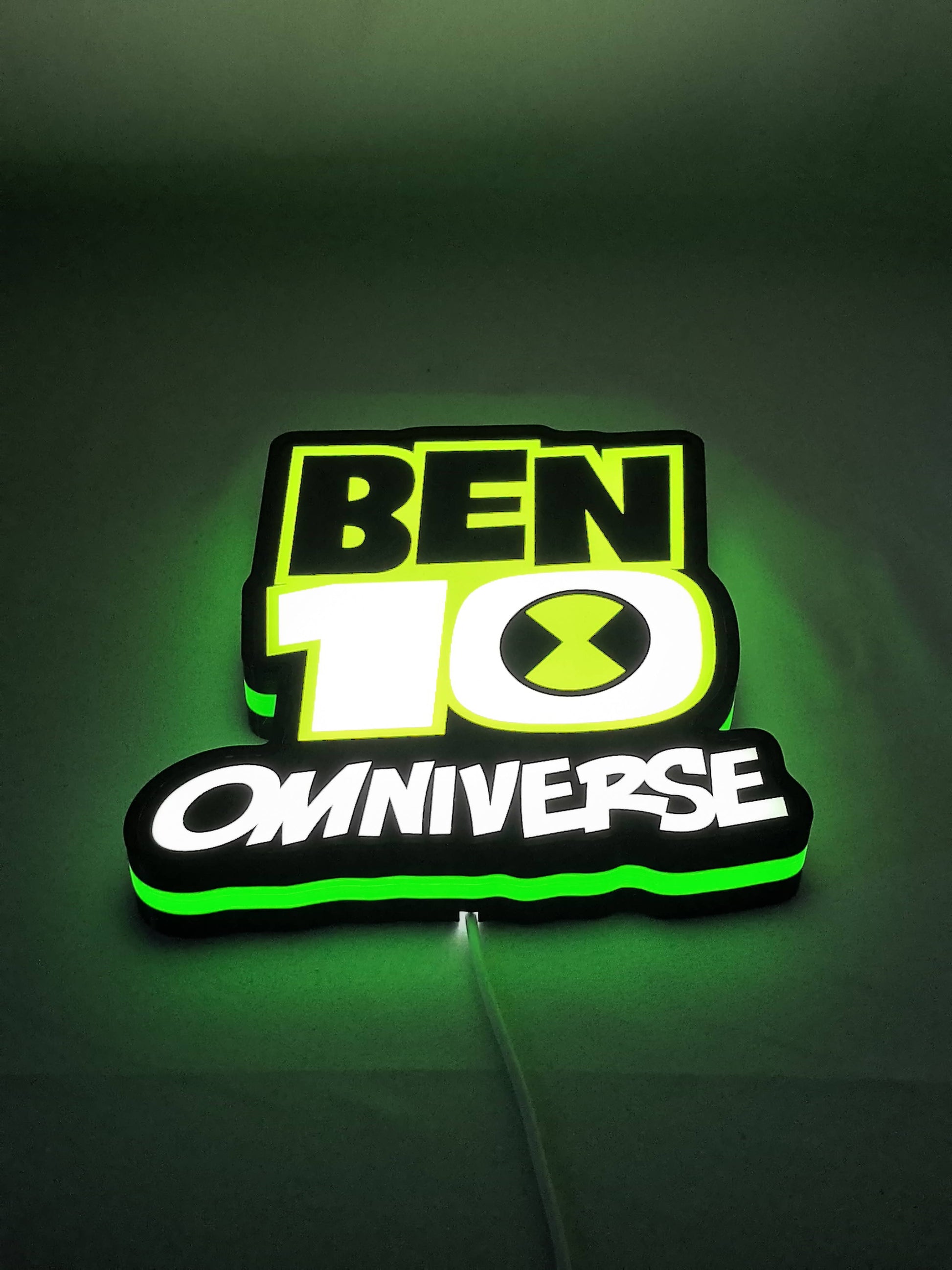 Ben LED Sign (20cm) - Omniverse 3d led light box 04 lit flat side view, unique wall art for desk and room decor