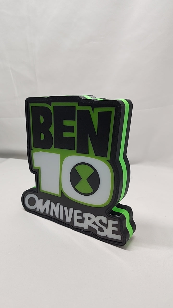 20cm Ben 3D Printed Sign - Omniverse 3d led light box 07 unlit standing side view, unique wall art for desk and room decor