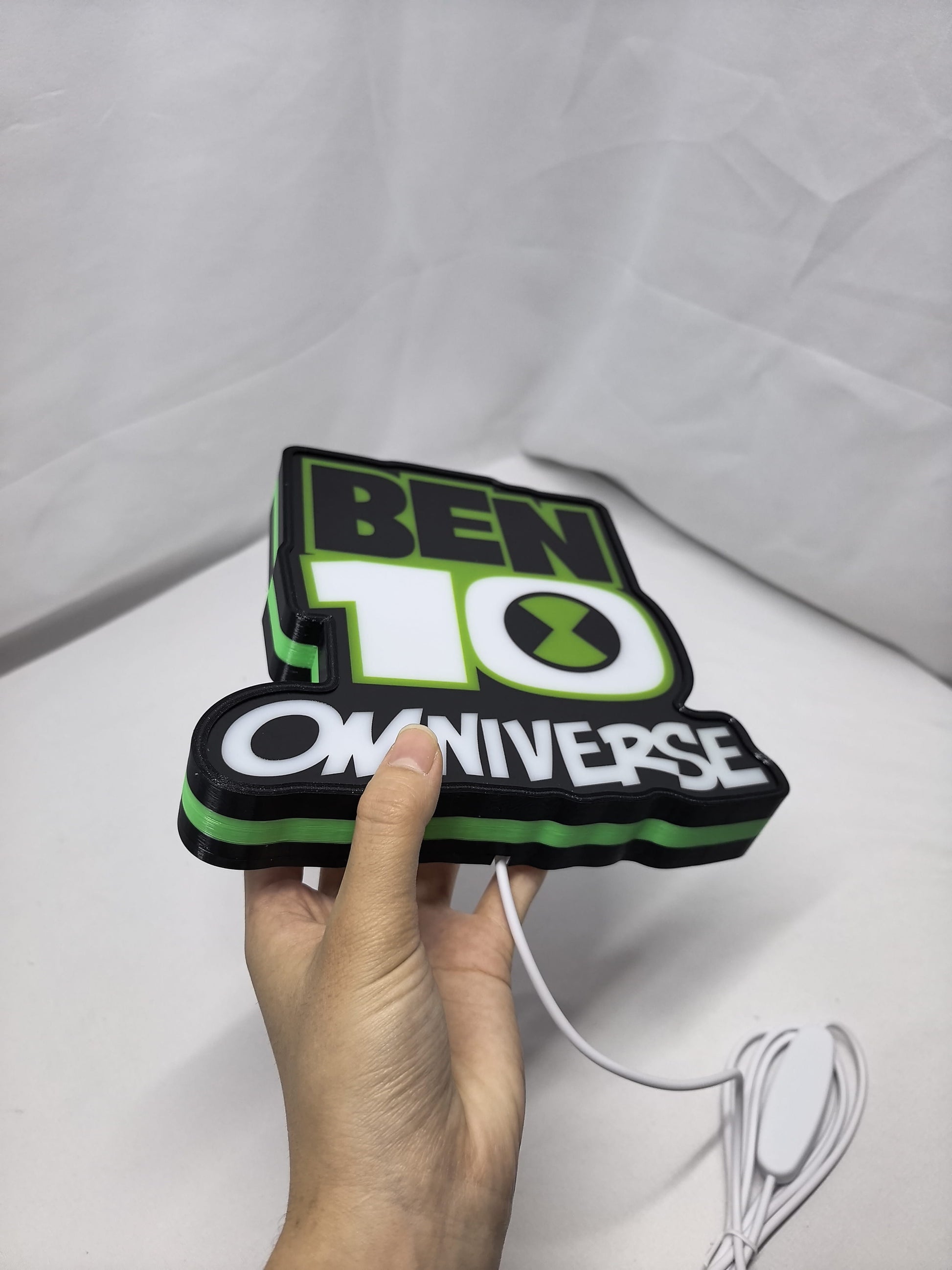 Ben LED Sign (20cm) - Omniverse 3d led light box 10 unlit handheld side view, unique wall art for desk and room decor