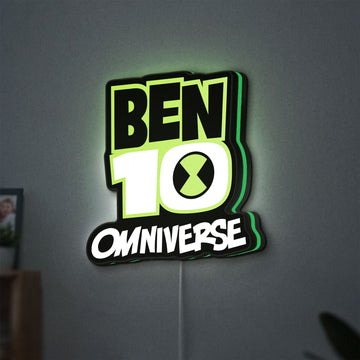 Ben 10 Omniverse LED lightbox hanging on a wall with green glow