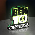 Ben 10 Omniverse LED lightbox standing on a desk from an angled side view with green glow