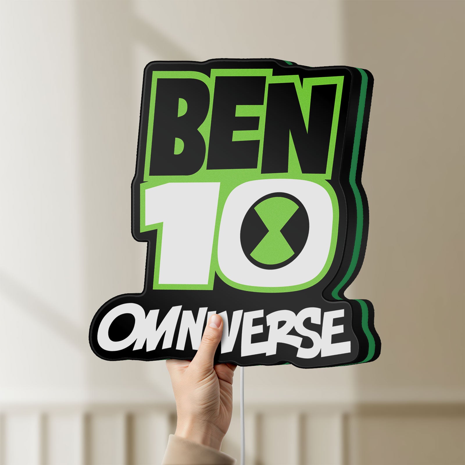 Unlit Ben 10 Omniverse LED lightbox held by hand to show size and details