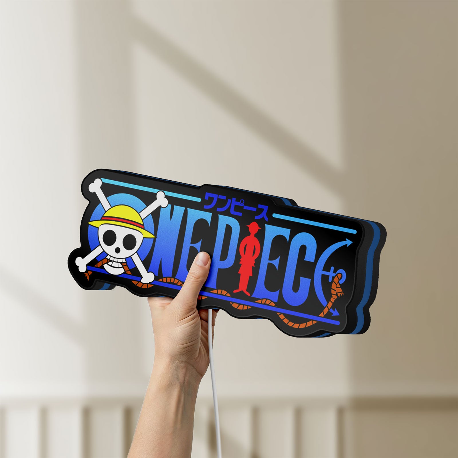 Unlit One Piece LED lightbox held by hand to show size and details