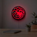 House Targaryen LED lightbox hanging on a room wall with soft red light