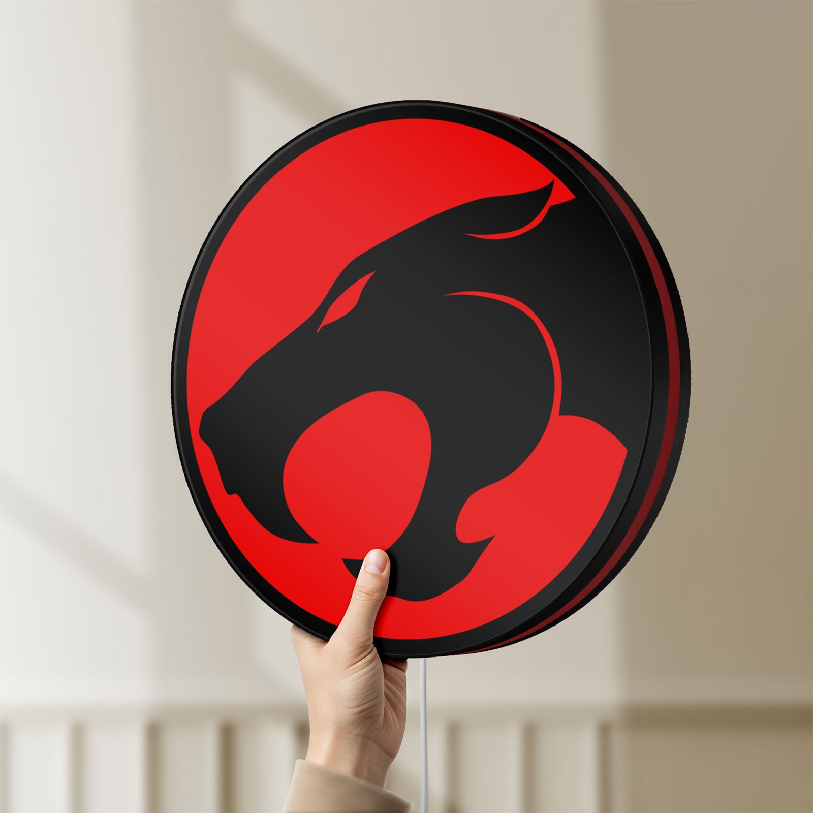 Unlit Thundercats 80s Retro LED lightbox held by hand to show size and details