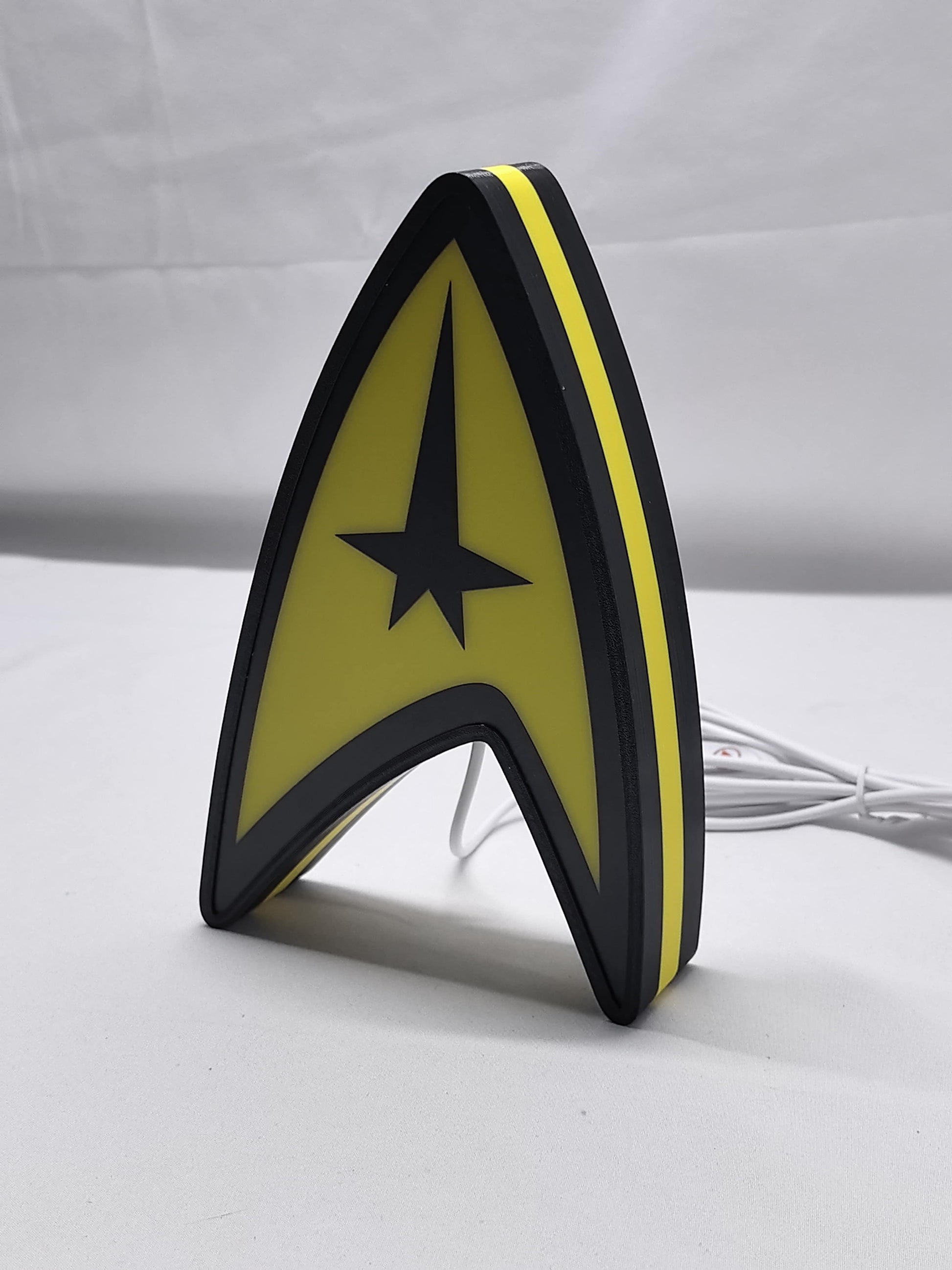 20cm Star Trek Command Insignia 3D Printed Sign - Unlit angled details standing, unique wall art for desk and room decor