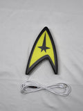 Unlit flat lay front details of Star Trek Command Insignia Illuminated Sign in 20cm, unique wall art for desk and room decor