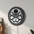 Unlit Hydra Agents of Shield LED lightbox mounted on a wall in daylight