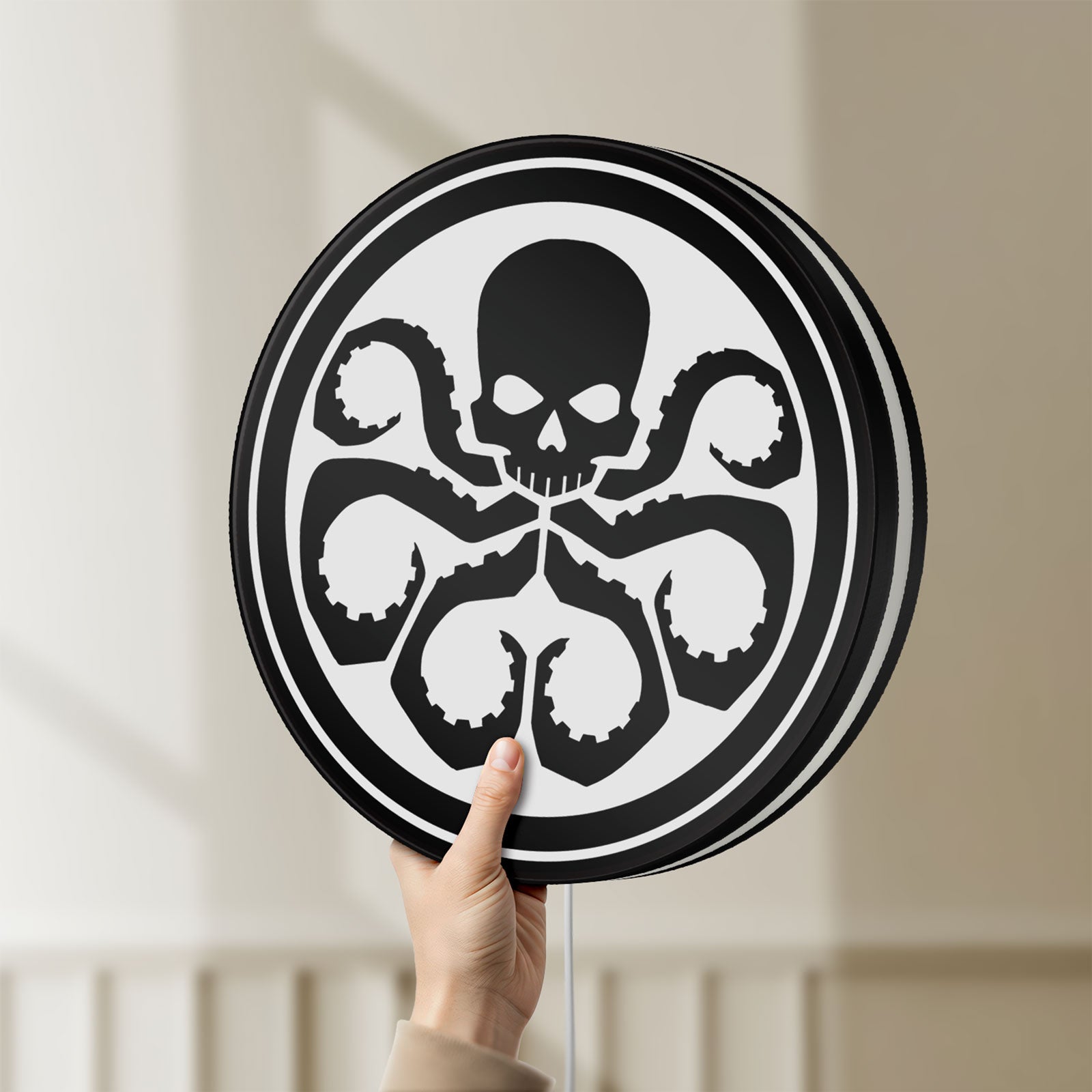 Unlit Hydra Agents of Shield LED lightbox held by hand to show size and details