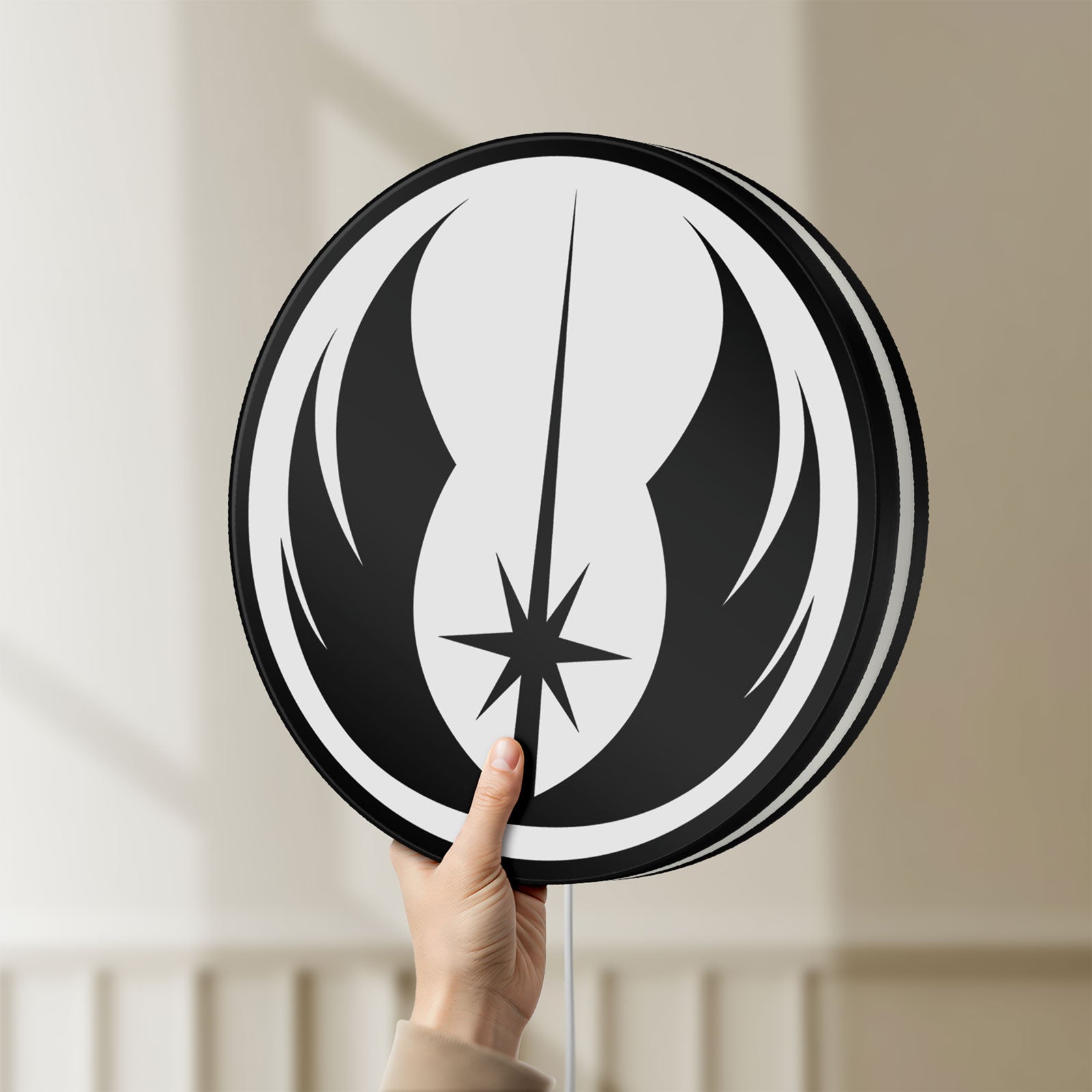 Unlit Star Wars LED lightbox held by hand to show size and details