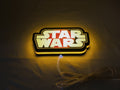 20cm Star Wars 3D Printed Sign - Illuminated flat lay angled view, great for home theater and media room decor